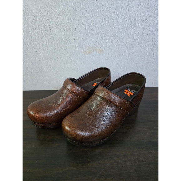 Dansko Shoes - Dansko XP Pro Brown Floral Embossed Leather Clogs Shoes Womens 37 US 6.5-7